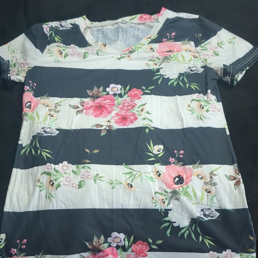 Floral Striped V-Neck Top